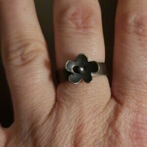 Handmade Argentium Silver Oxidized Flower Ring, size 8.25